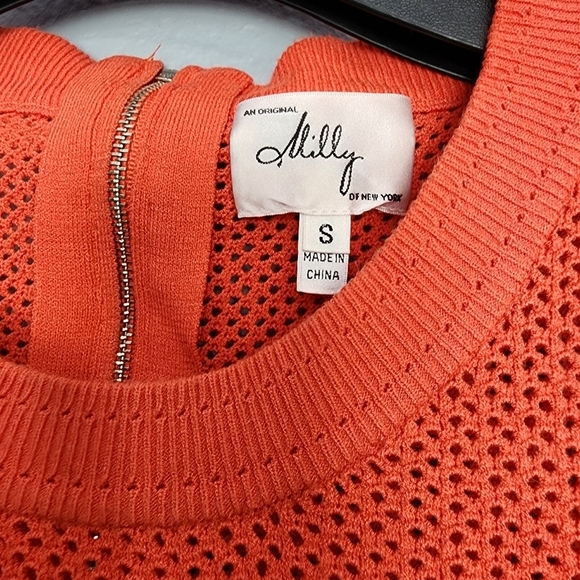 Milly striped mesh color block knit top back zip S - Picture 4 of 5